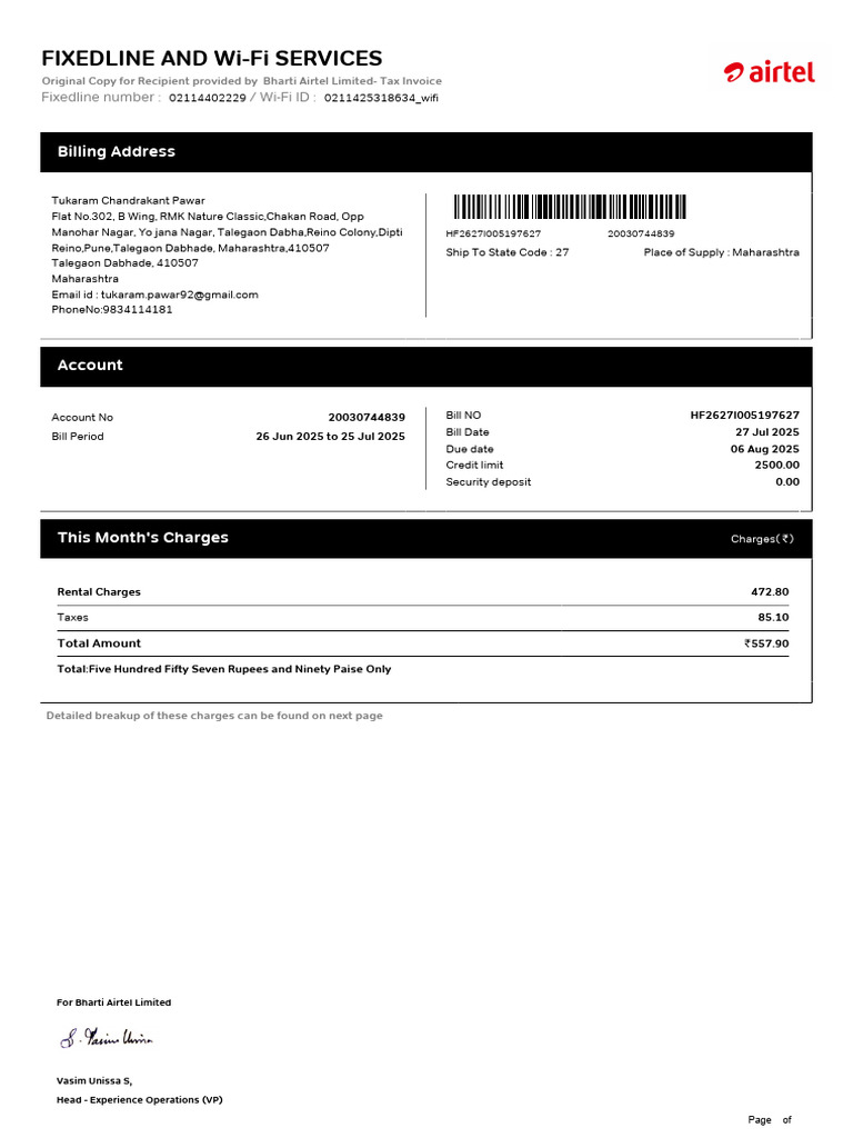Fixedline and Wi-Fi Services: Billing Address | PDF