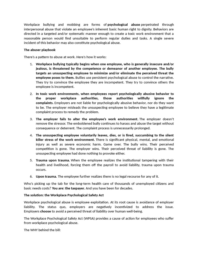 Workplace Bullying and Mobbing Are Forms Of | PDF | Bullying ...