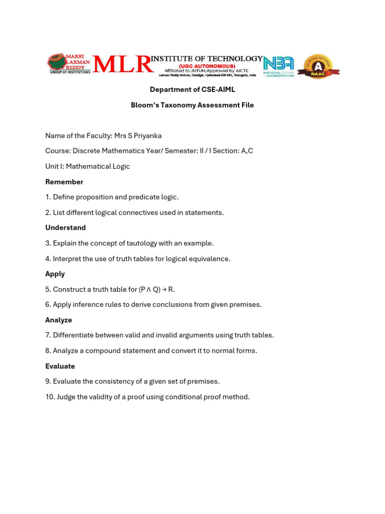 Blooms Discrete Math - 1 | PDF