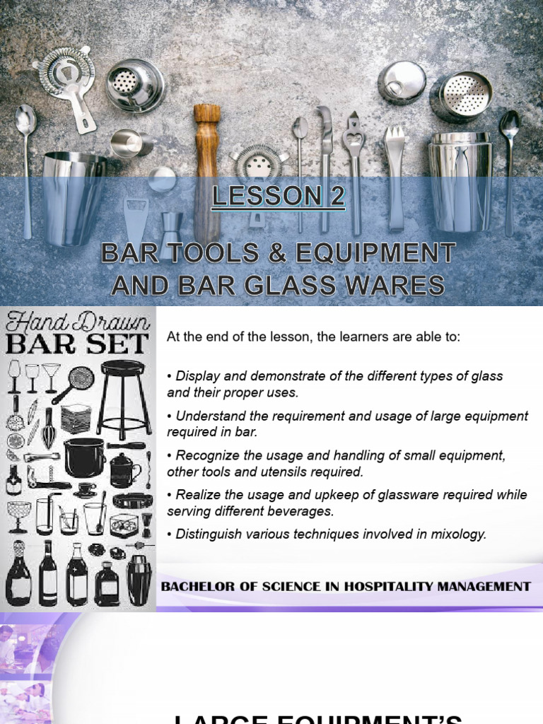 Lesson 2-Bar Tools & Equipment and Glass wares | PDF | Drink | Cocktails