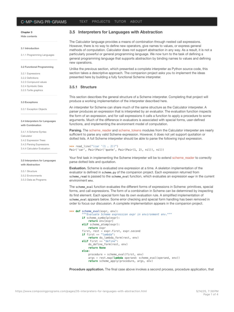 3.5 Interpreters for Languages with Abstraction | PDF | Scheme ...