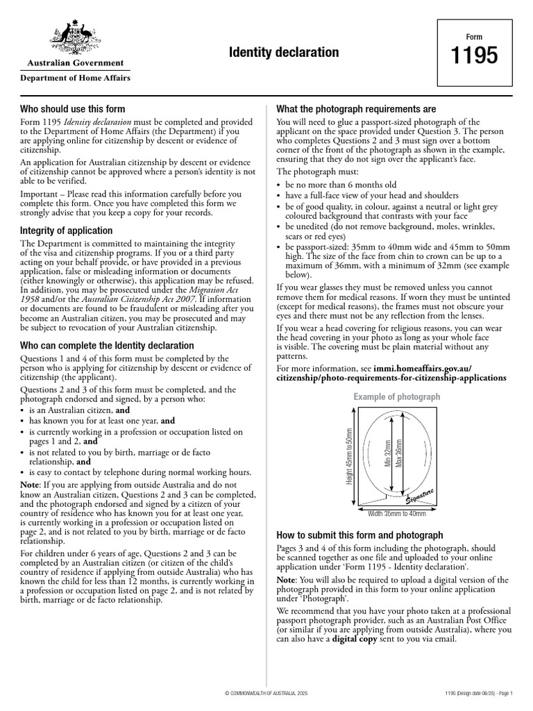 1195 Australian Identity Form | PDF | Citizenship | Accountant