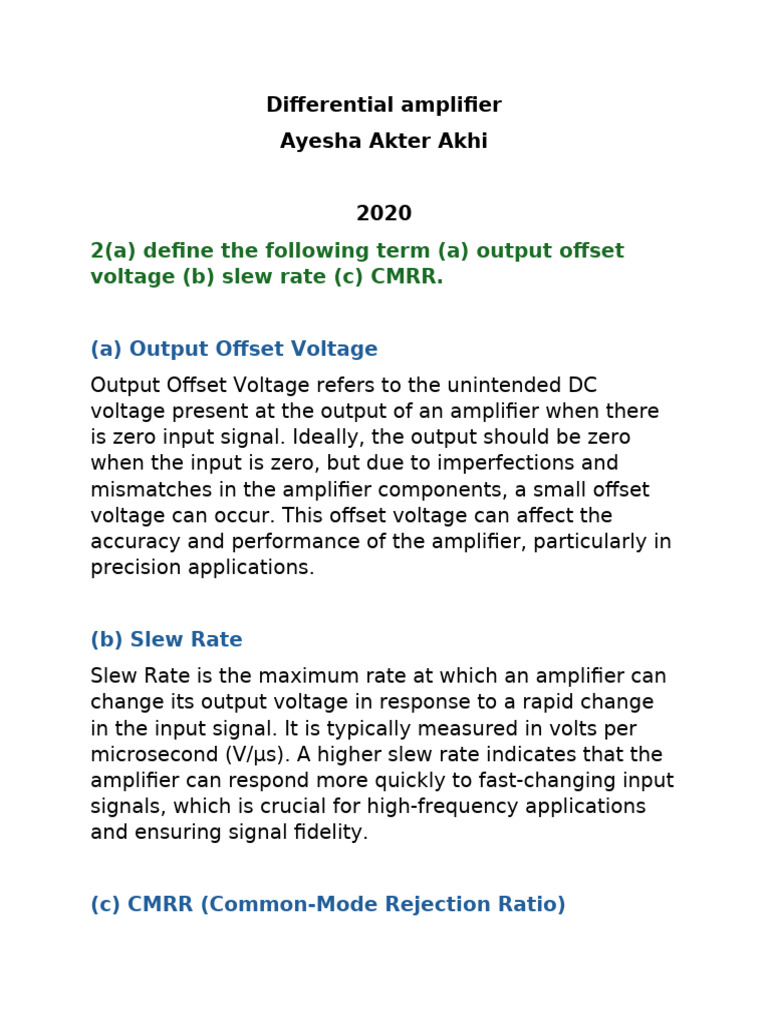 Electronics 3, Differential Amplifier (1) | PDF | Operational Amplifier ...