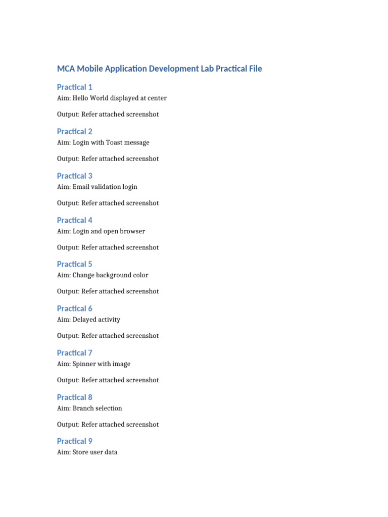 MCA MAD Practical File | PDF