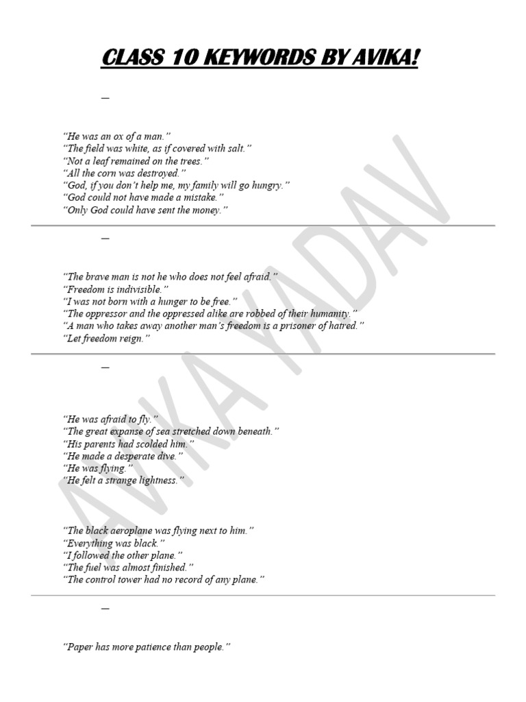 Class 10 Keywords by Avika | PDF