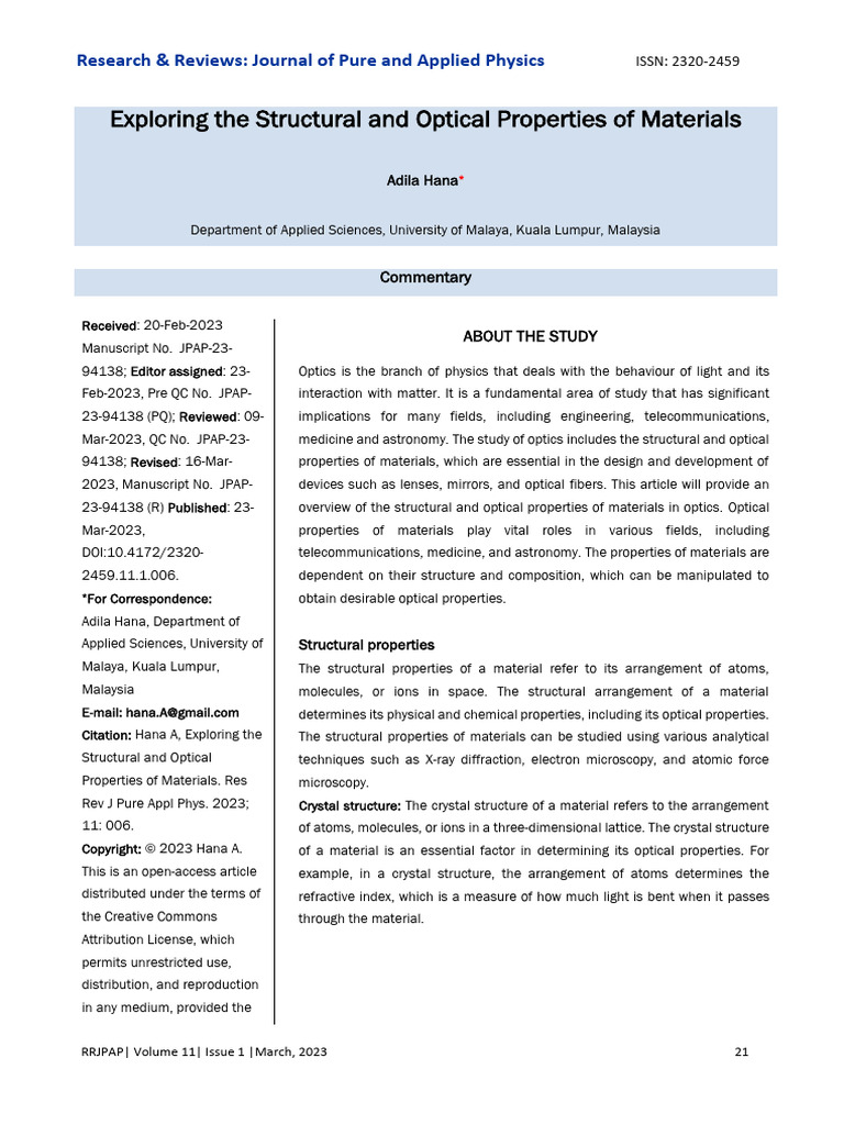 Exploring The Structural and Optical Properties of Materials | PDF ...
