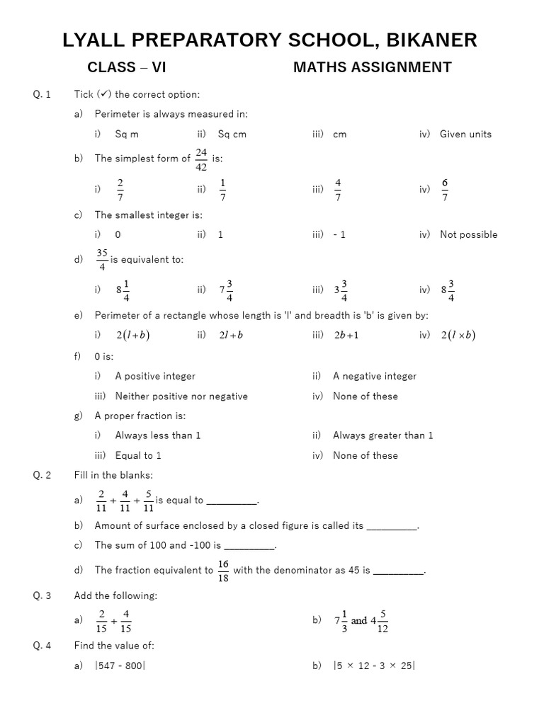 Class - 6 - Maths Assignment | PDF | Area | Numbers