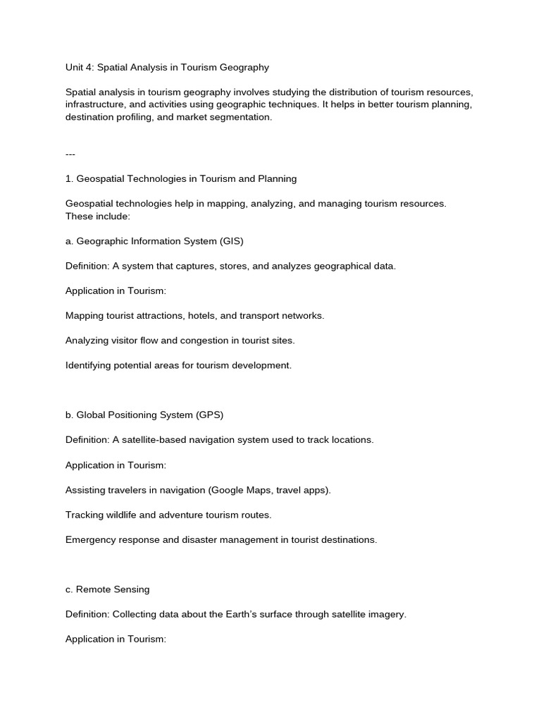 Unit 4- Spatial Analysis in Tourism Geography | PDF | Tourism | Geography