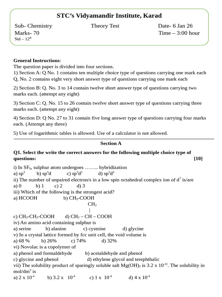Chem Practice Papers | PDF | Chemical Reactions | Salt (Chemistry)