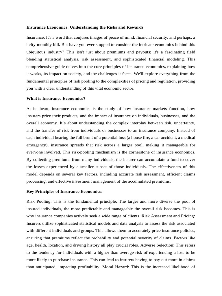 Insurance Economics | PDF | Insurance | Economics