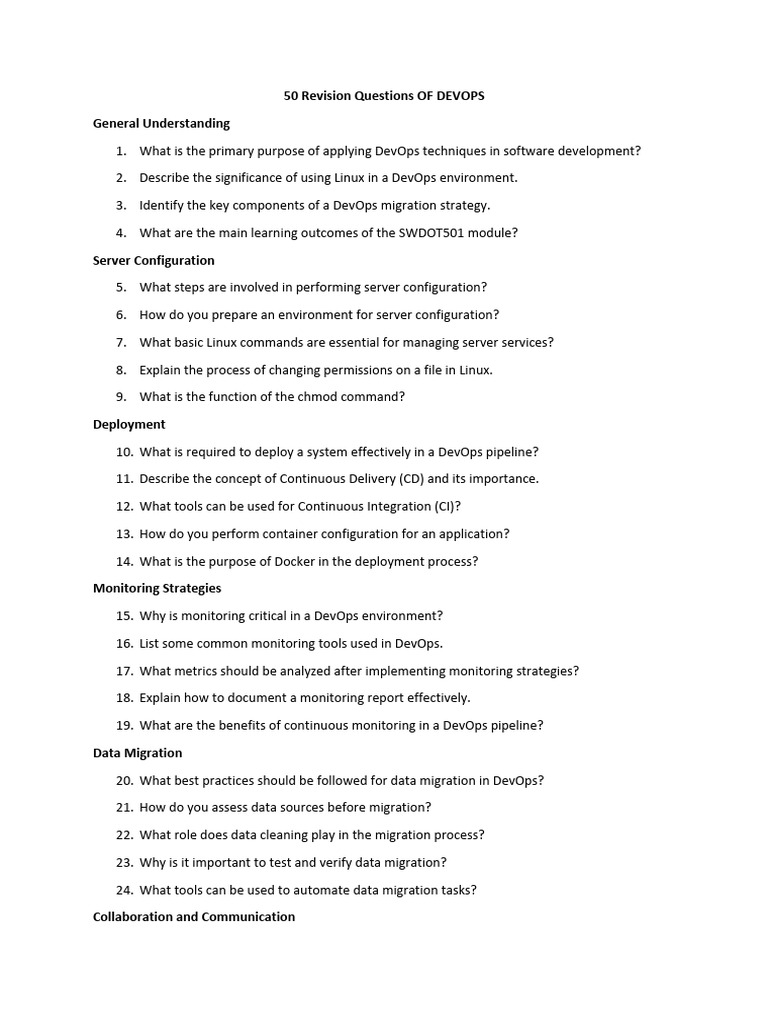 50 Revision Questions of DEVOPS | PDF | Software Engineering ...