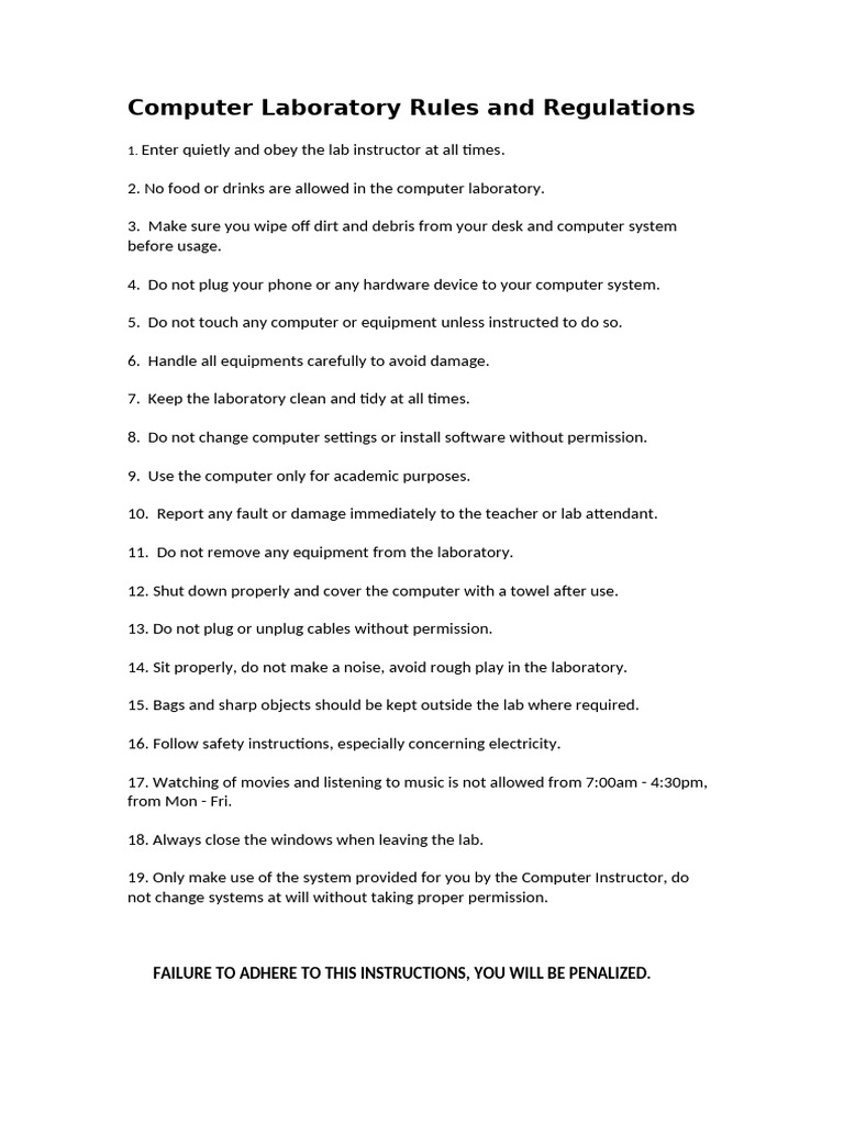 Computer Laboratory Rules and Regulations | PDF