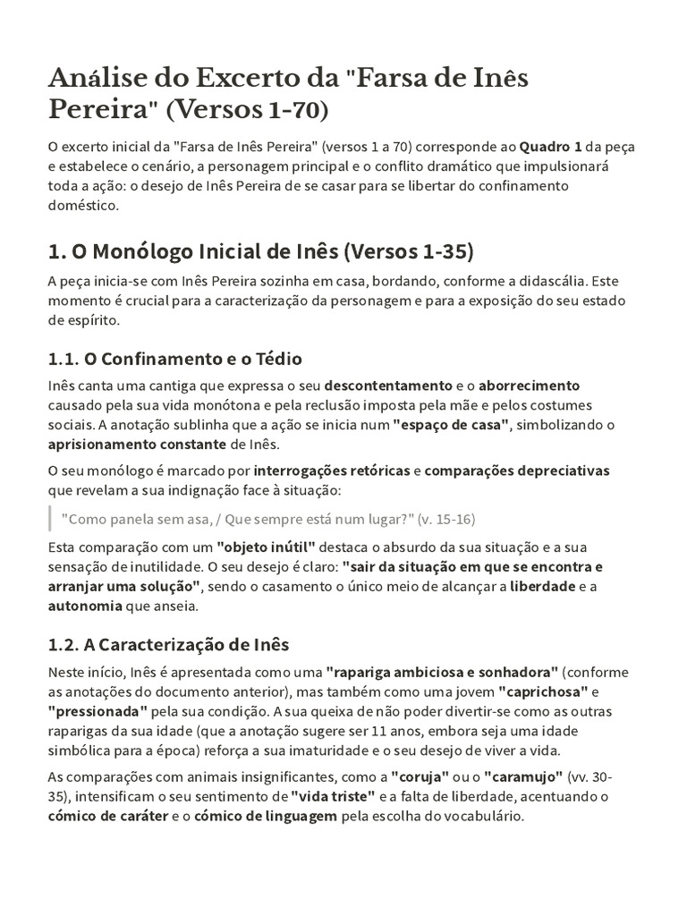 Análise Do Excerto Da Farsa de Inês Pereira (Versos 1-70) | PDF | Comédia