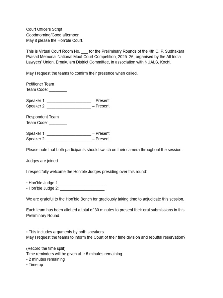 AILU MOOT Court Officers Script - Draft | PDF