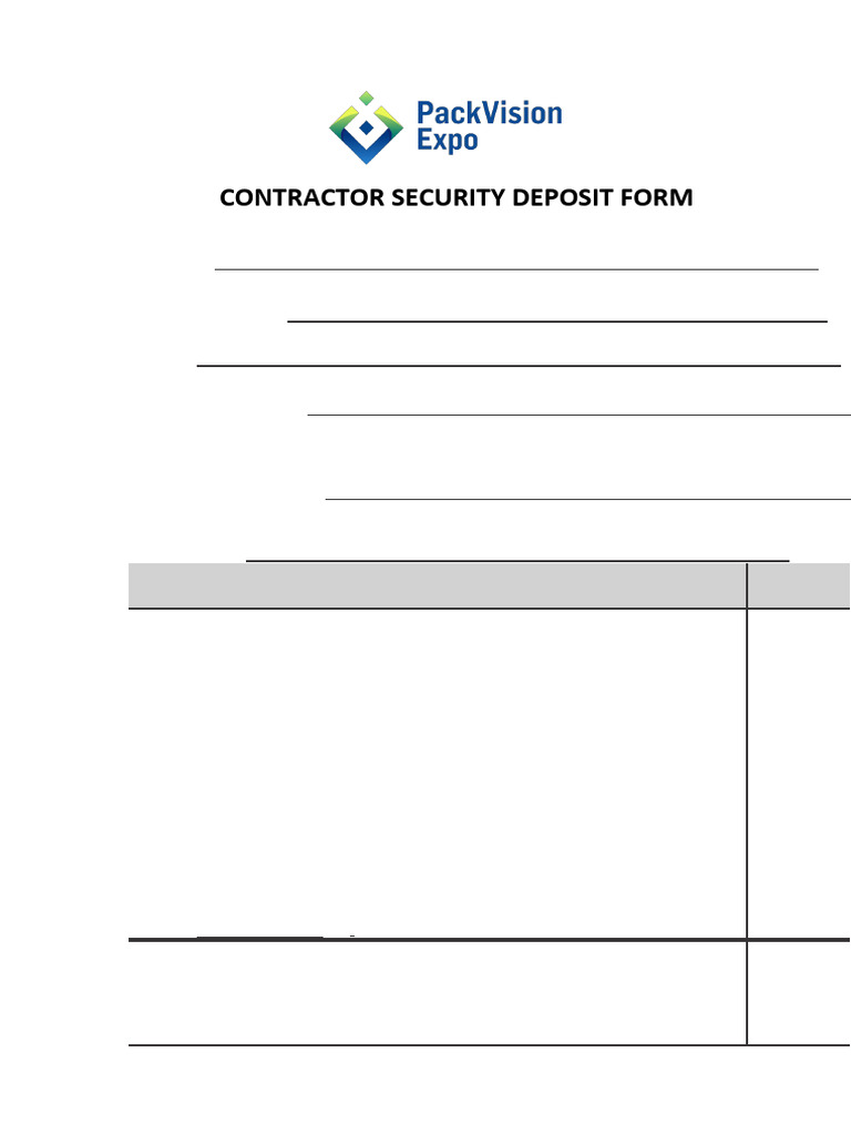 Contractor Security Deposit Form - PVE | PDF | Payments