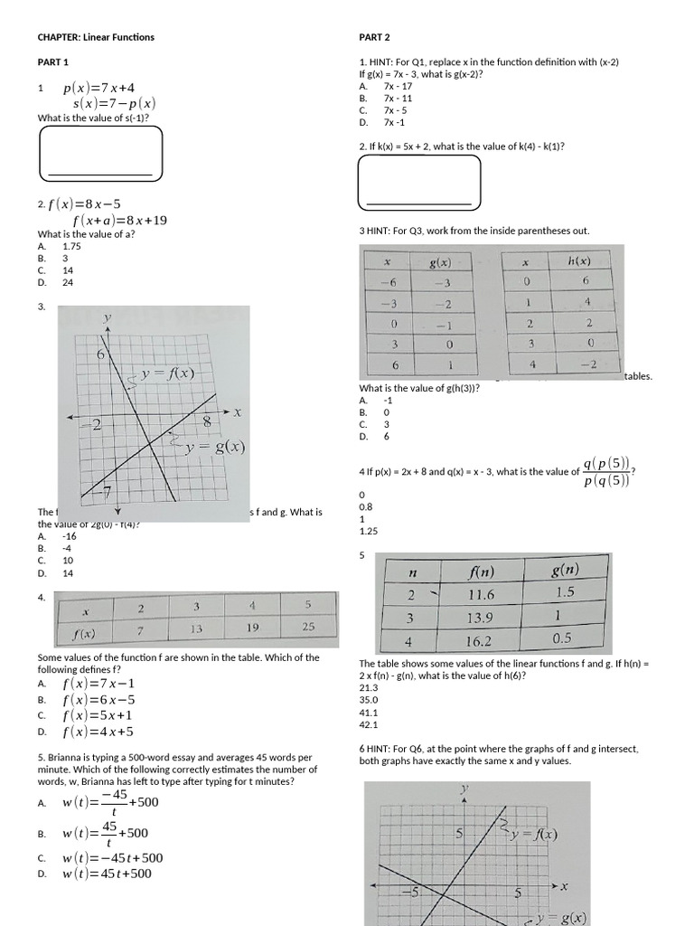 CHAPTER Linear Functions | PDF | Function (Mathematics) | Mathematics