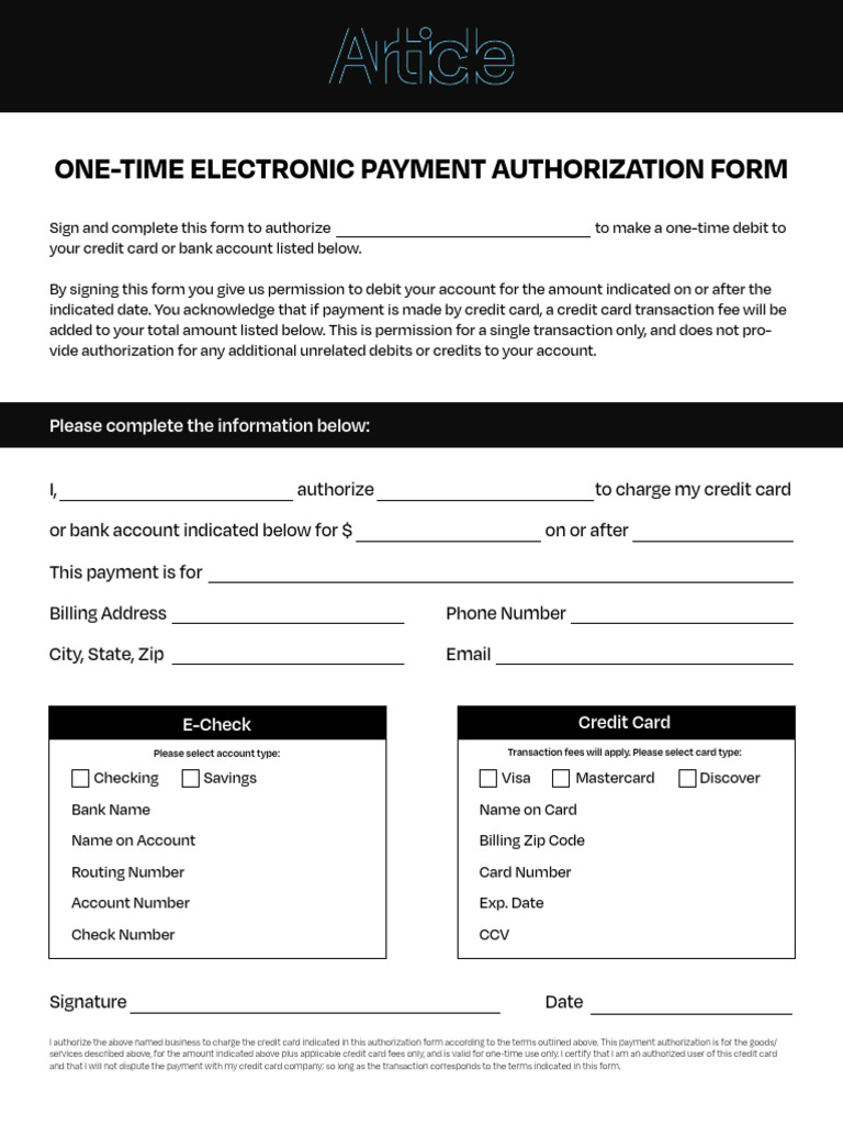 Payment Authorization Form - Article | PDF | Credit Card | Debit Card