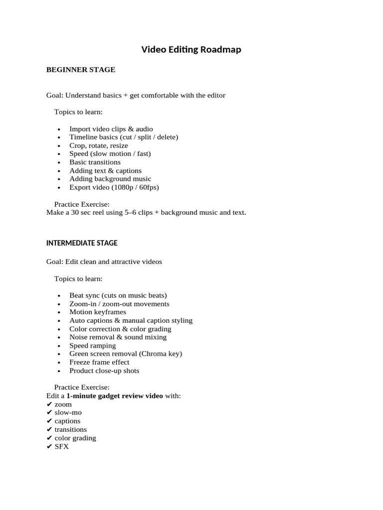 Video Editing Roadmap | PDF