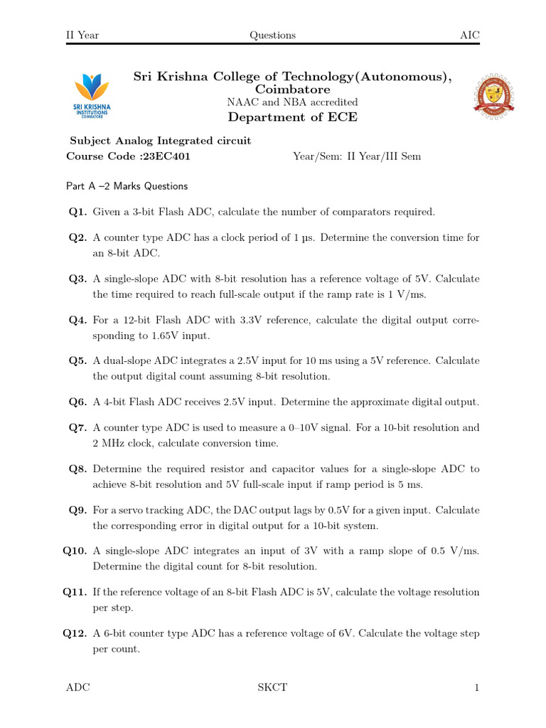 Model Question Paper - Template | PDF | Analog To Digital Converter ...