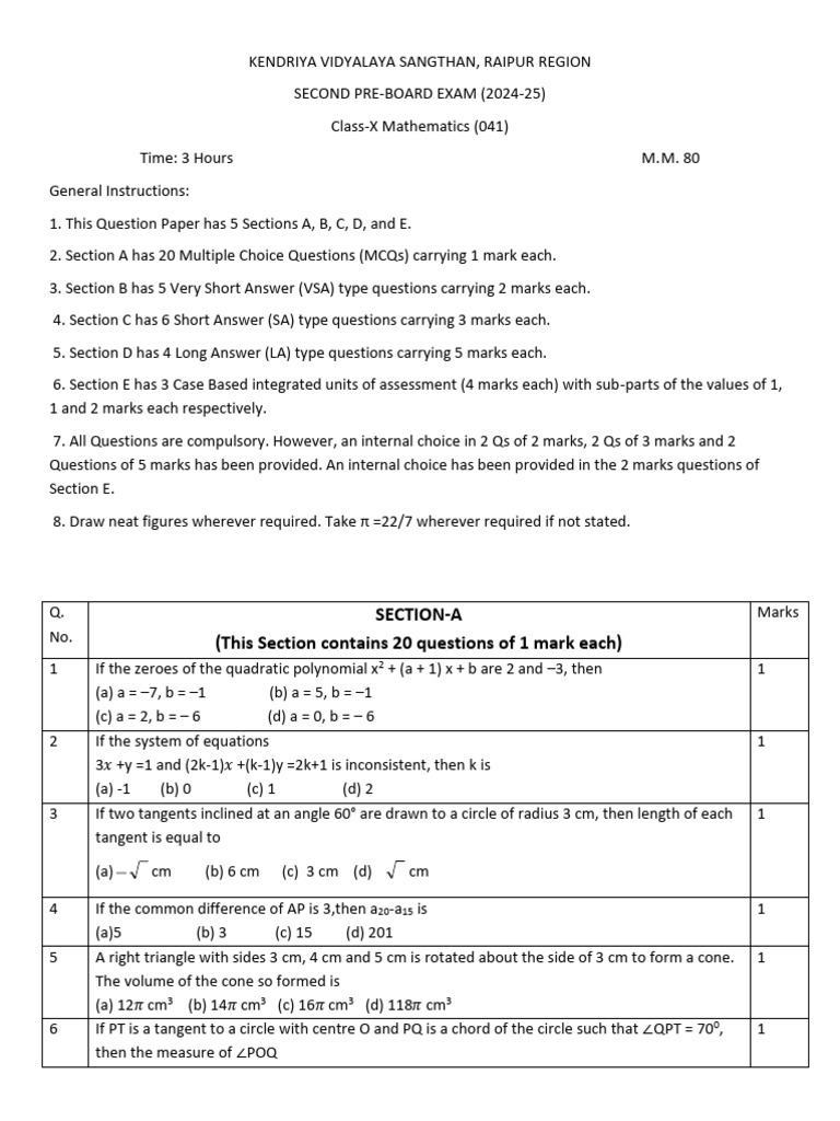 QP Maths Standard X PB 2 | PDF | Circle | Area