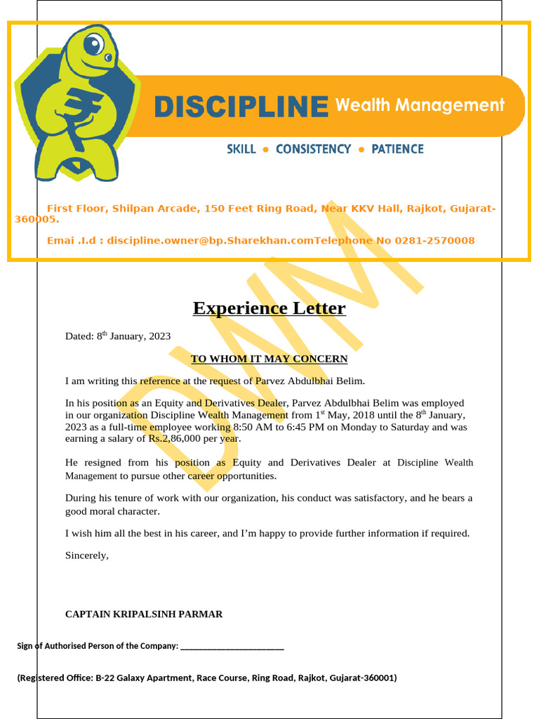 Parvez Experience Letter | PDF
