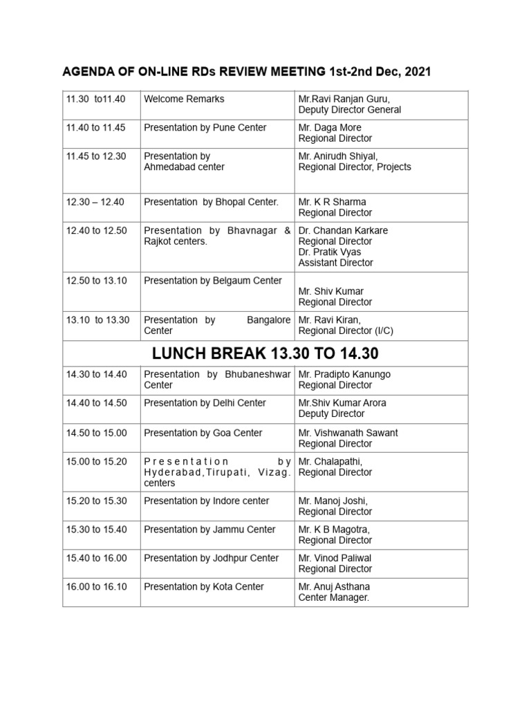 Agenda of RDs Review Meeting (1st - 2nd December 2021) | PDF | Chess ...