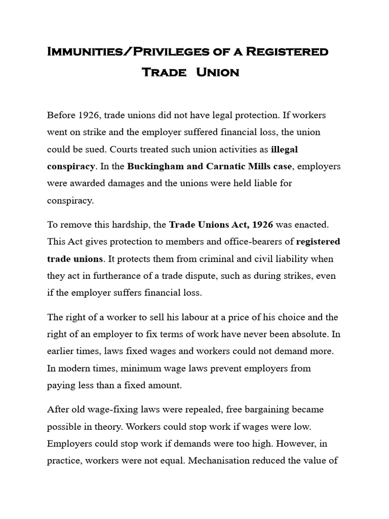 Immunities Privileges of A Registered Union | PDF | Collective ...