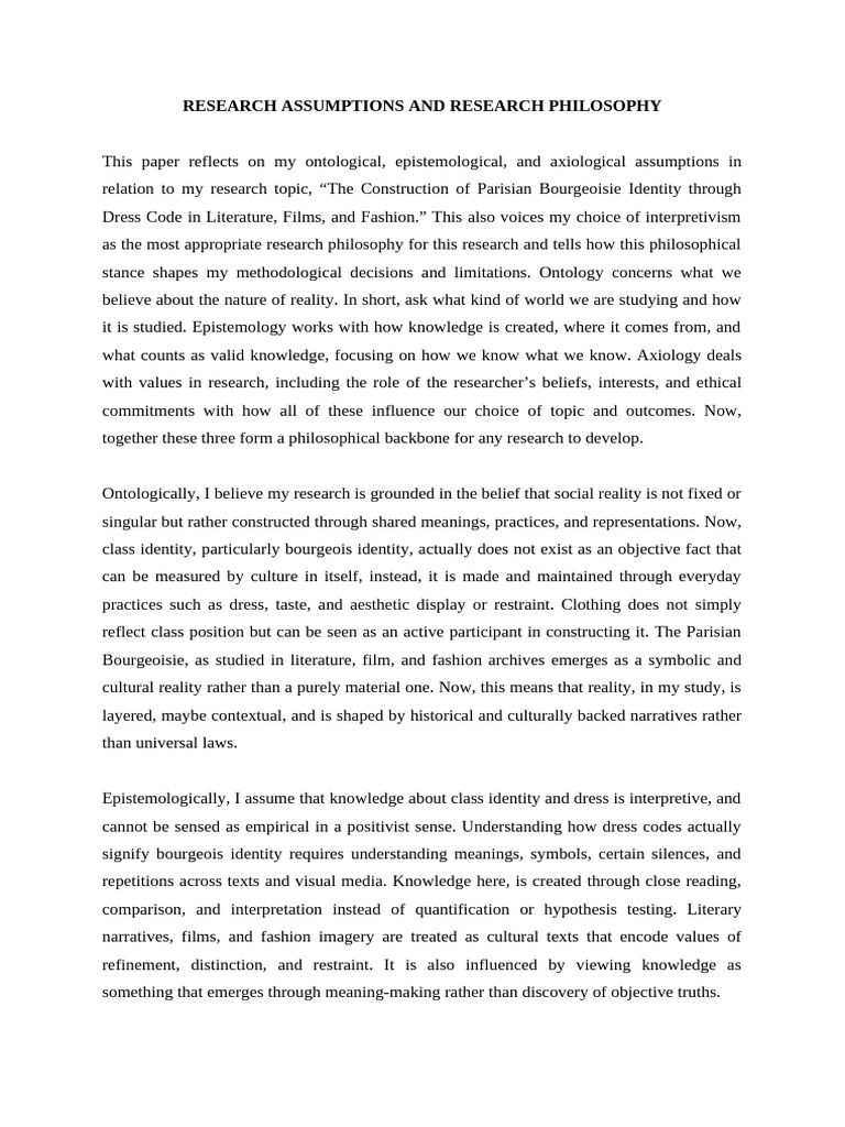 Research Assumptions and Philosophy | PDF | Qualitative Research | Reality
