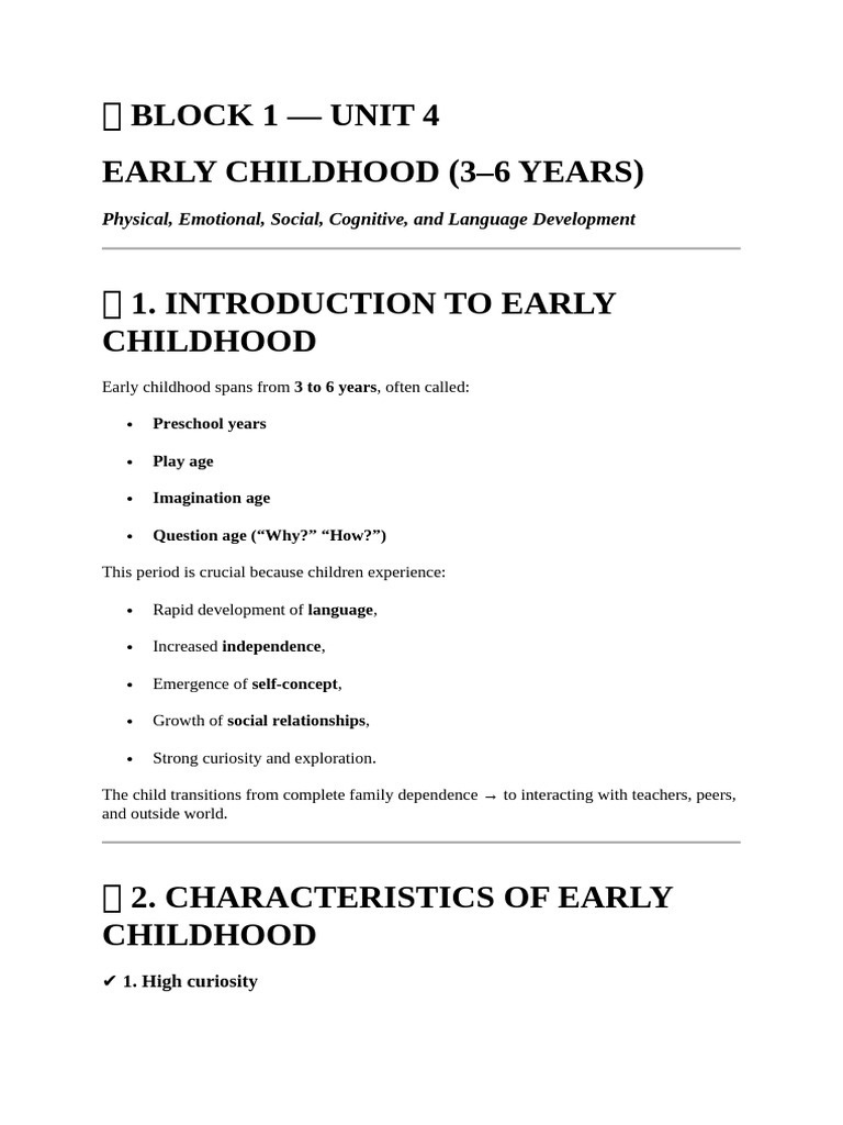 BLOCK 1 - UNIT 4 - Life Span Psy | PDF | Early Childhood | Language ...