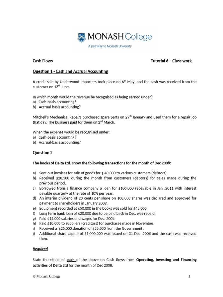 MCD2010 - T6.2 Questions - Cash Flow Statements | PDF | Dividend | Expense