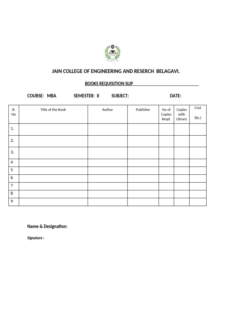 Books Requisition Slip | PDF