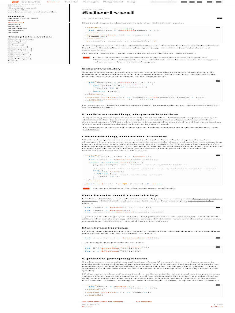 $derived • Svelte Docs | PDF | Computer Science | Programming Paradigms