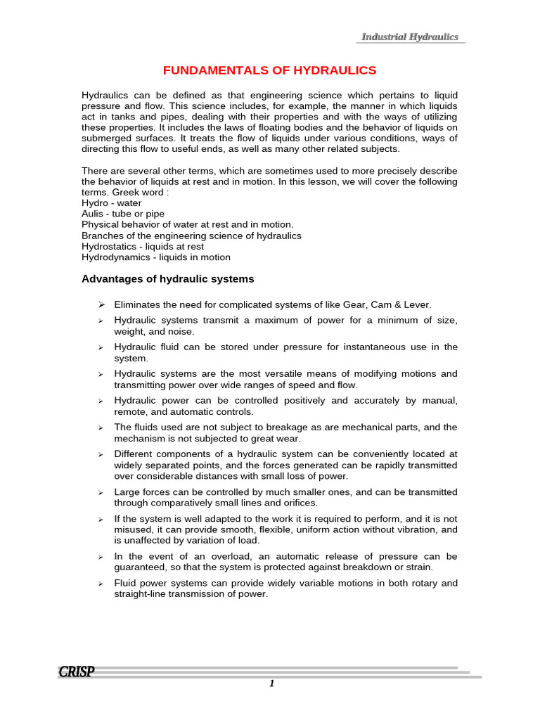 Hydraulics Course Material.doc-FP1262246414 | PDF | Pump | Valve
