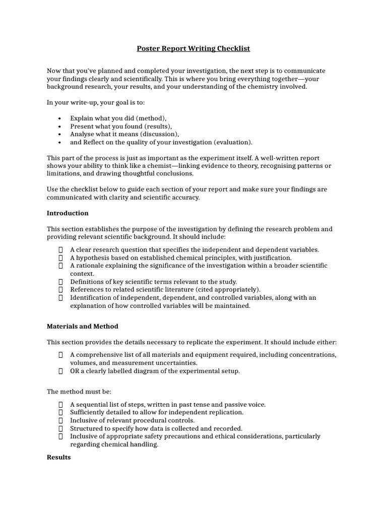 2025 Poster Report Writing Checklist | PDF | Experiment | Methodology