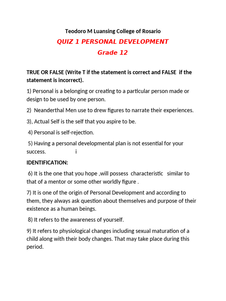 Quiz 1 Perdev 2026 | PDF