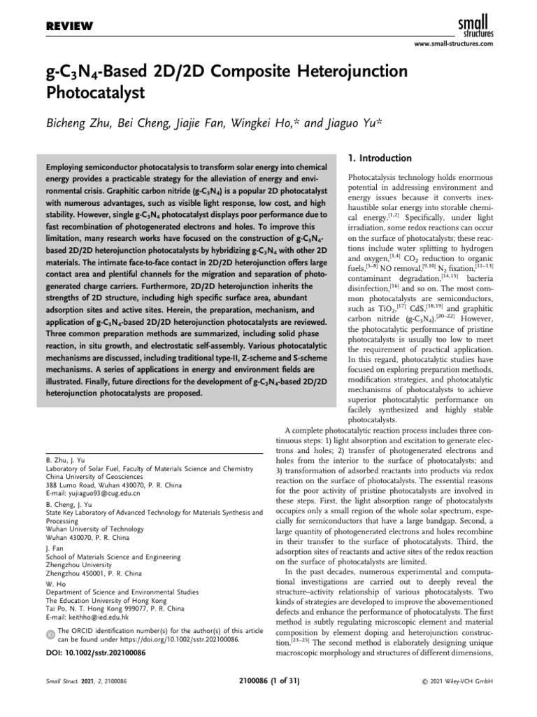 Small Structures - 2021 - Zhu - g‐C3N4‐Based 2D 2D Composite ...
