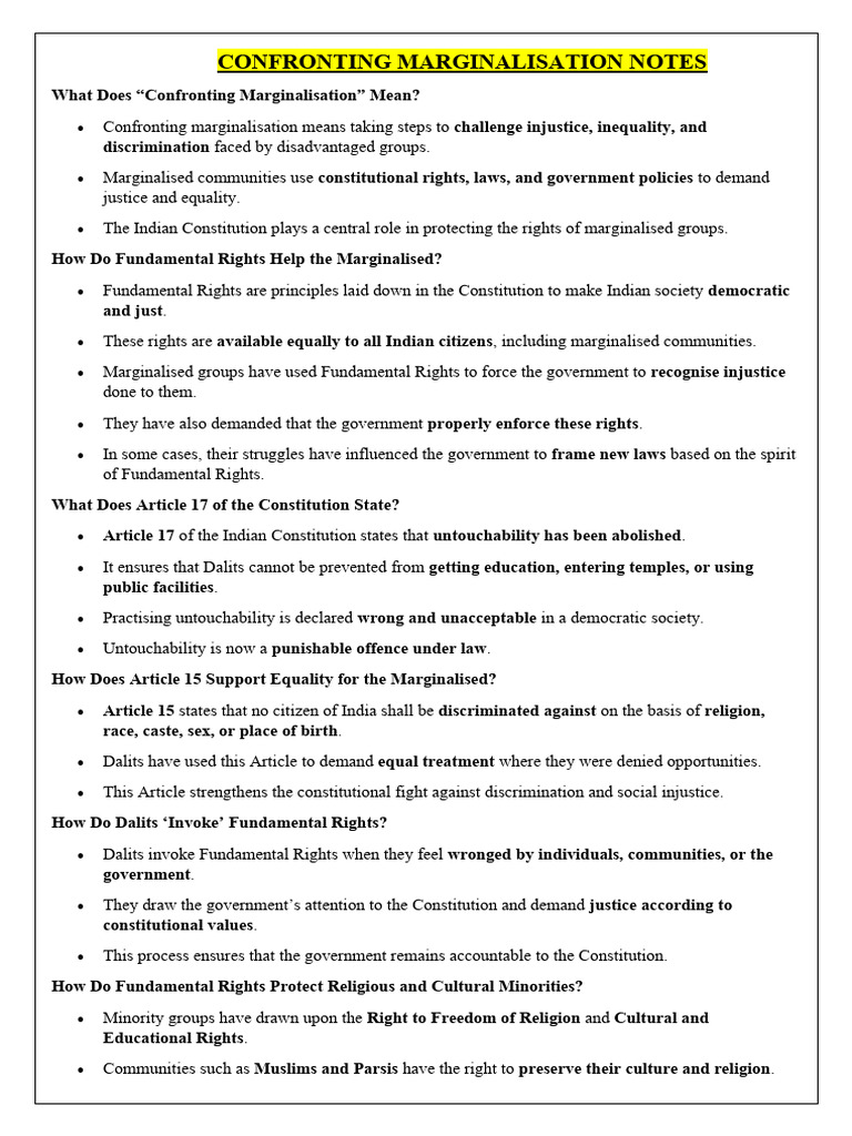 Confronting Marginalisation Notes | PDF | Dalit | Social Exclusion