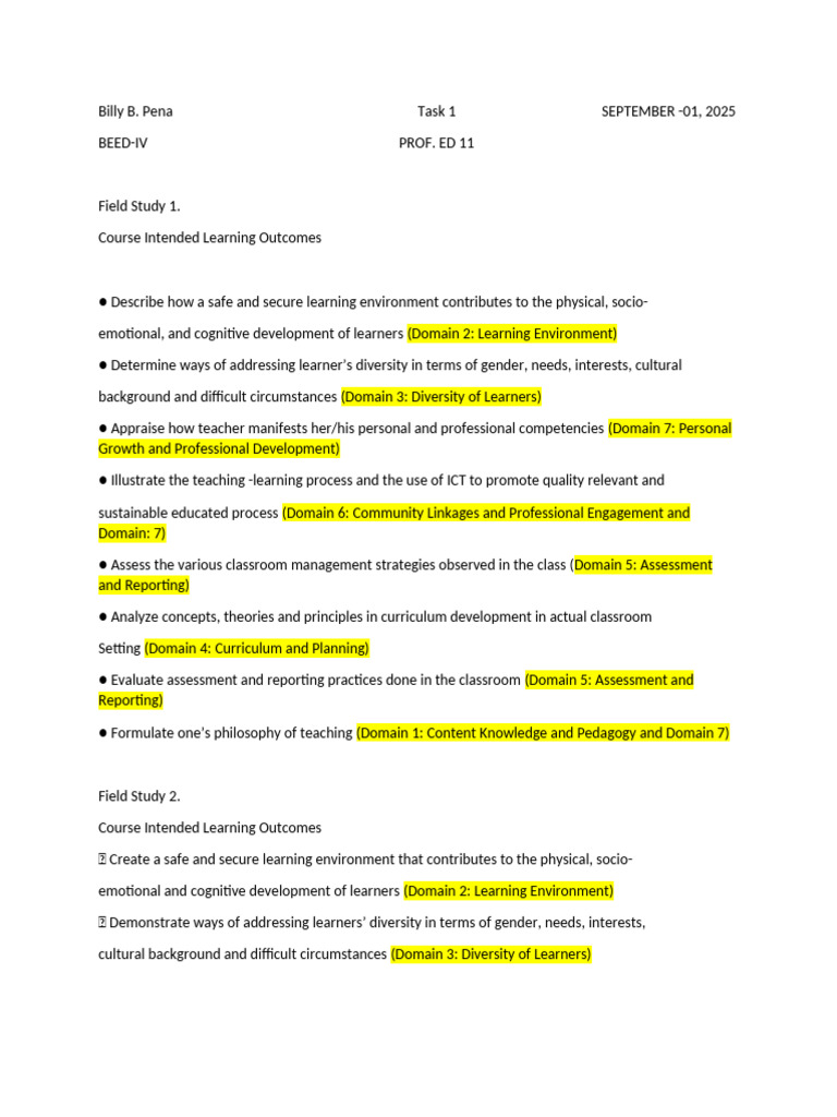 Prof. Ed 11 Task 1 Sep. | PDF | Educational Assessment | Learning