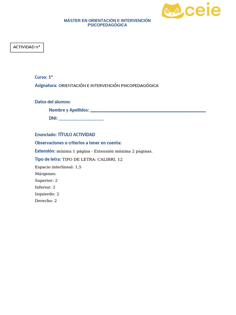 Plantilla Actividades Ceie | PDF
