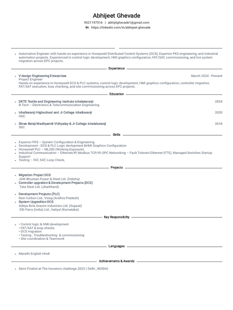 CV 2025121812435961 | PDF | Engineering | Automation