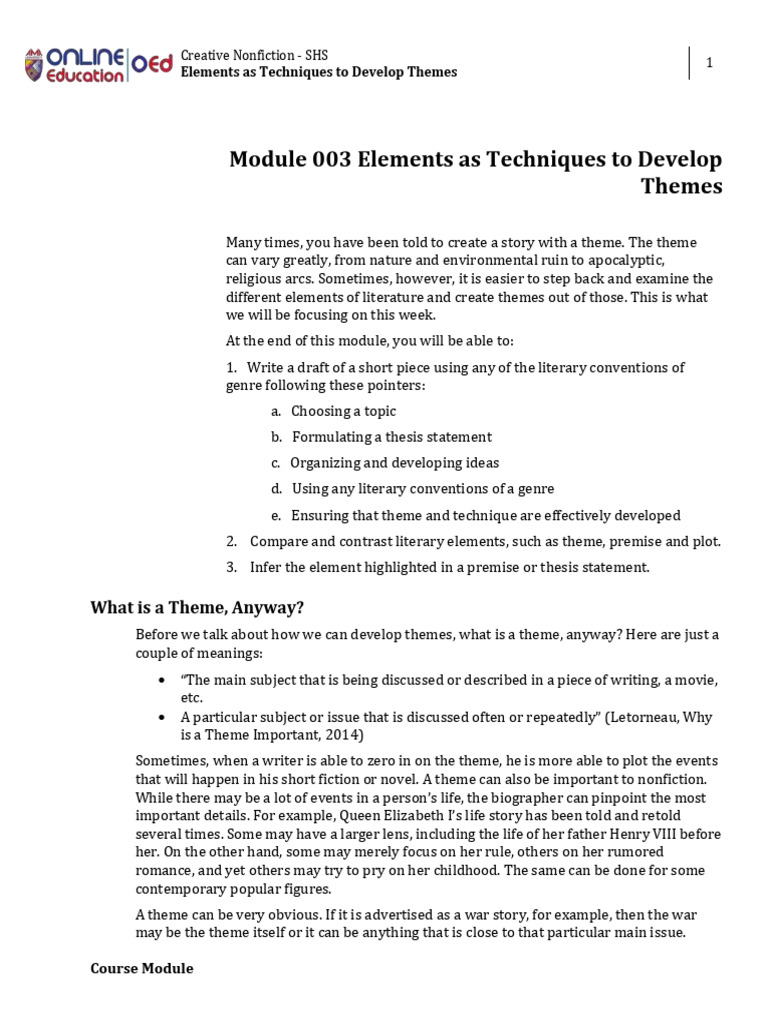 Week 003-Module Elements as Techniques to Develop Themes | PDF ...