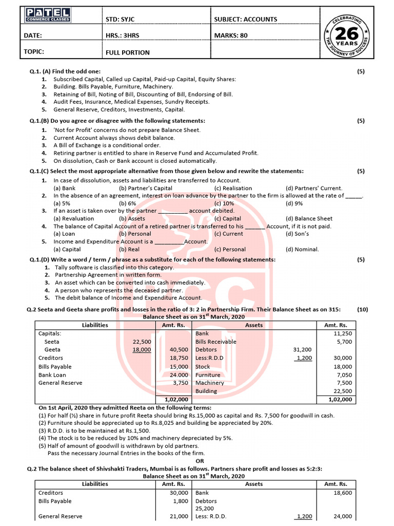 Acc QST Paper March 2024 | PDF | Debits And Credits | Expense