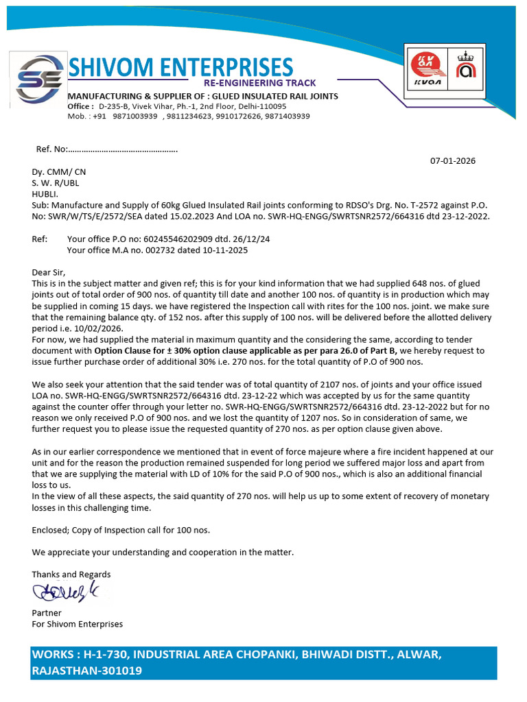 Letter to Hubli for 30 Order 03-1-26 | PDF