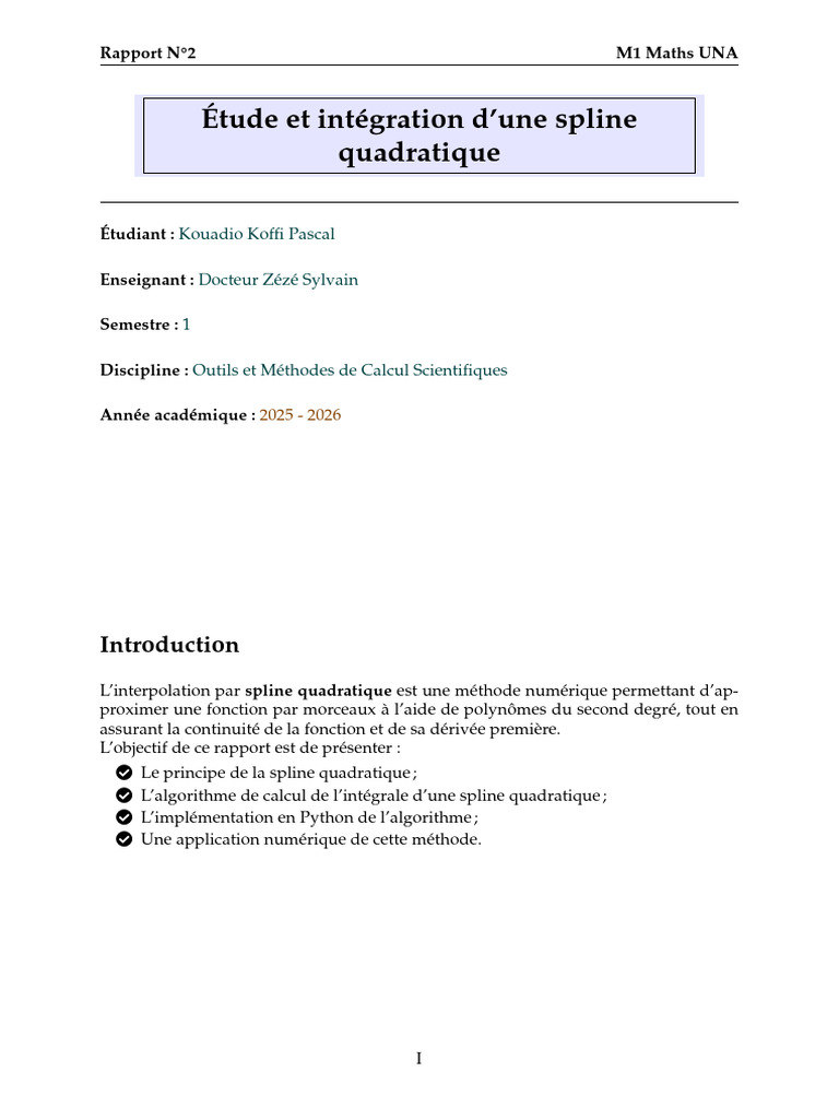 Rapport Integration Spline Quadratique | PDF | Spline | Intégral