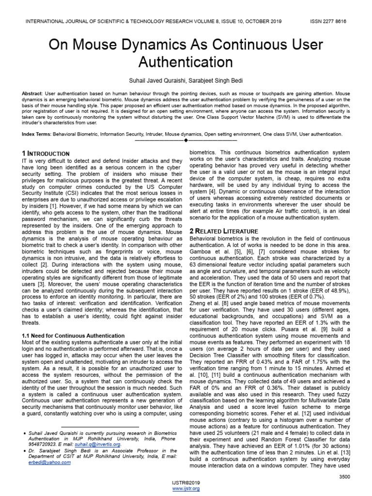 On Mouse Dynamics As Continuous User Authentication | PDF ...