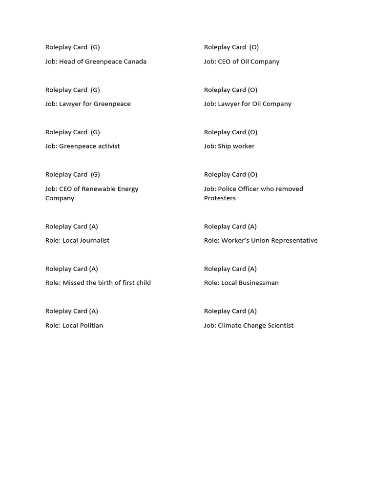 Roleplay Card | PDF