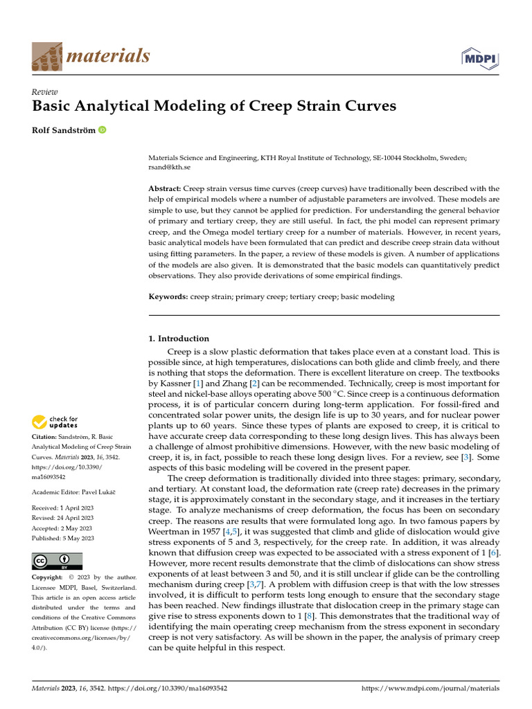 Basic Analytical Modeling of Creep Strain Curves | PDF | Creep ...