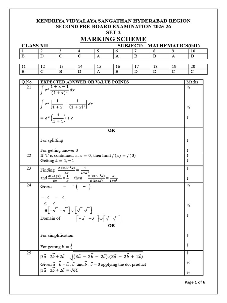 (Ms) Class Xii Maths Pre Board -2 (Set-2) (Kvs, Hydrabad) 2025-26 | PDF ...
