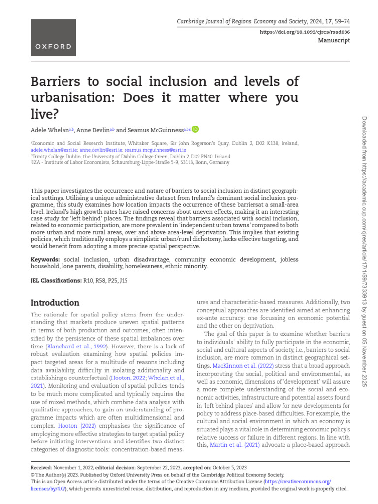 Barriers To Social Inclusion and Levels of Urbanization | PDF | Social ...