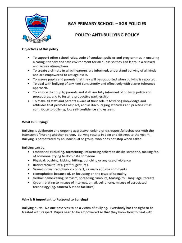 Sample Anti-Bullying Policy 2026 | PDF | Bullying | Aggression